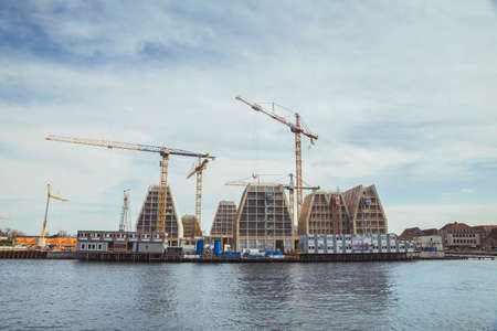 Copenhagen, Denmark, March 2022: Construction of apartment buildings on the seashore