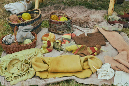 Threads, yarn and woolen cloth of the Vikingsの写真素材