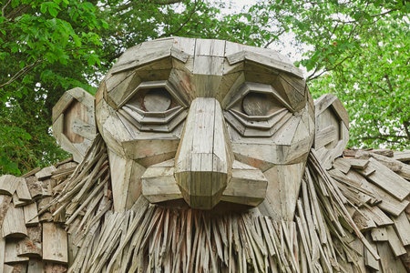 Hoje Taastrup, May, 2022: Giant wooden troll made from waste woodのeditorial素材
