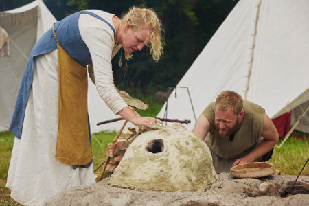 Hojbjerg, Denmark, July 29,2023: married couple at the Viking festival