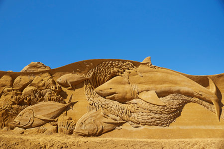 Sondervig, Denmark, May 11,2024: International Sand Sculpture Festival