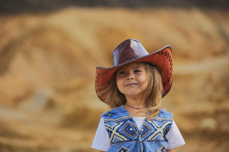 Charming child in a cowboy costumeの写真素材
