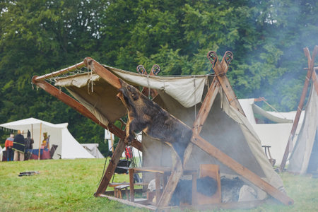 Vintage tents at the Viking Festival in Denmarkの写真素材
