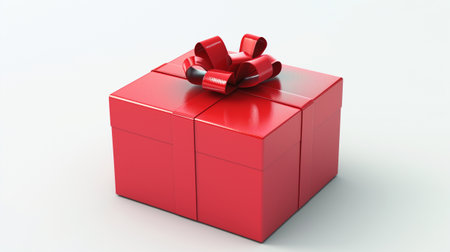 Red gift box with red ribbon on white background. 3d renderの素材