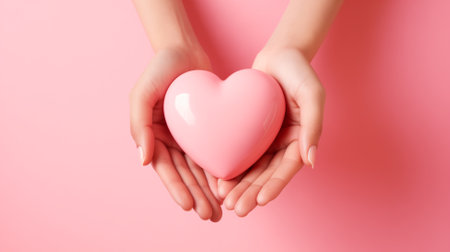 Female hands holding heart on color background, closeup. Space for textの素材