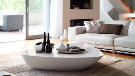 Modern living room interior with white sofa, coffee tableの素材