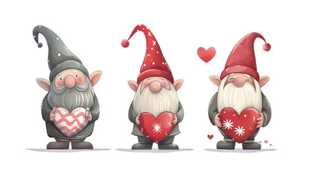 Cartoon gnomes with hearts isolated on white background. Vector illustration.の素材