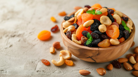 Bowl with tasty dried fruits and nuts on table, closeupの素材