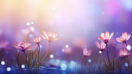 Purple flowers with bokeh effect. Abstract nature background.の素材