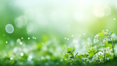 Spring background with bokeh defocused lights and fresh green grassの素材
