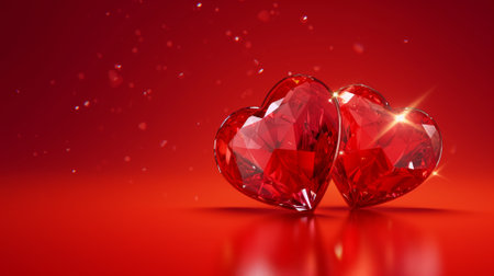 Valentine's Day background with two red hearts on red backgroundの素材