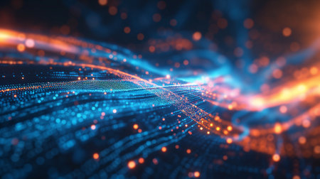3d rendering of abstract particles form line and surface grid with depth of field and bokeh. Futuristic shape with depth of field and bokeh.の素材