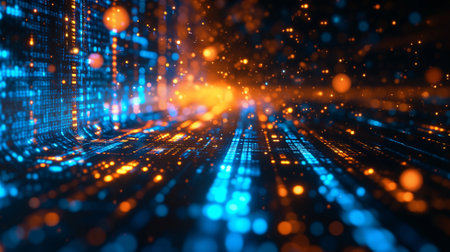 Futuristic technology interface with glowing particles. 3D rendering.の素材