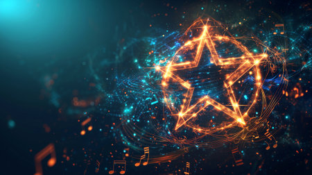 Music background with star. 3d rendering, 3d illustration.の素材