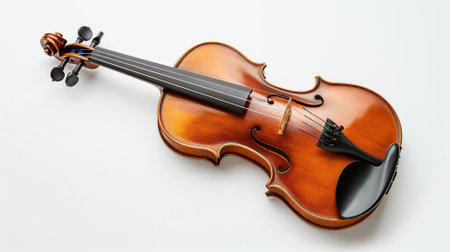 violin on white background, close-up, view from aboveの素材