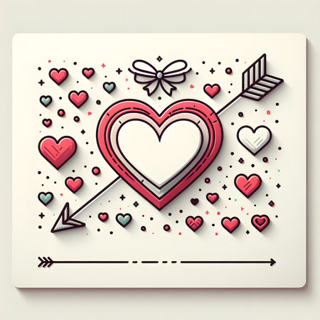 Valentines day card with heart and arrow. Vector illustration.の素材