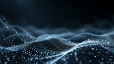 Data technology abstract futuristic illustration. Low poly shape with connecting dots and lines on dark background. 3D rendering. Big data visualization.の素材