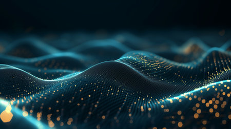 Data technology abstract futuristic illustration. Low poly shape with connecting dots and lines on dark background. 3D rendering. Big data visualization.の素材