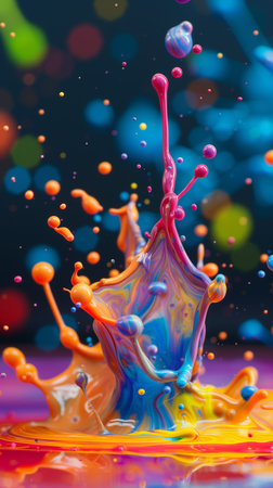 Colorful paint splashes isolated on black background. 3d renderingの素材