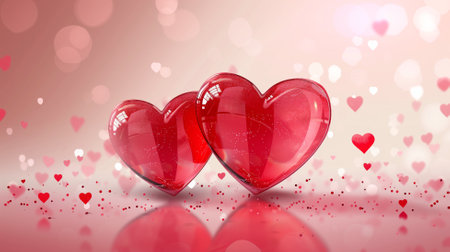 Two red hearts on a bokeh background. 3d renderingの素材