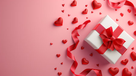 Valentine's Day background with gift box and red hearts. 3D Renderingの素材