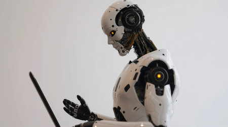 Robot on white background. Artificial intelligence concept. 3d rendering.の素材