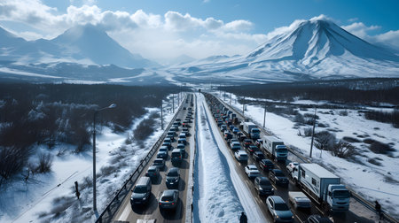 Traffic on the highway in winter.の素材