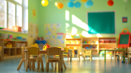 Interior of a kindergarten with children's toys. Blurred backgroundの素材