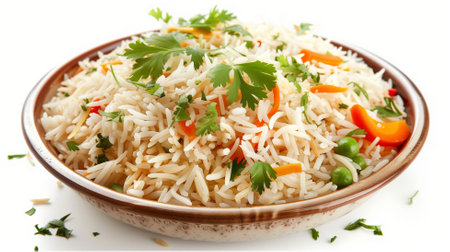 Rice with Vegetables in Plate Isolated on White Background.の素材