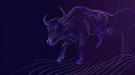 Vector abstract illustration of a bull on a dark background with waves.の素材