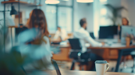 Blurred image of business people working in modern office. Blurred background.の素材