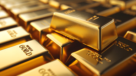 Gold bullion background. 3D illustration. 3D CG. High resolution.の素材
