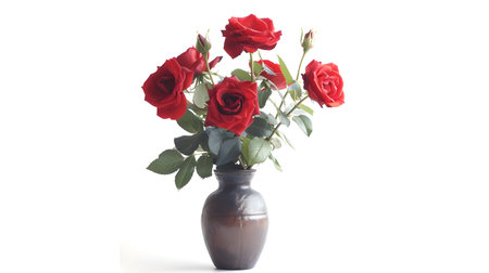 red roses in vase isolated on white background, valentines dayの素材