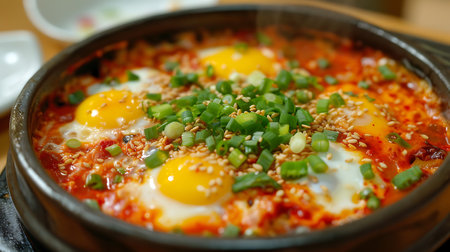 Shakshuka or Shakshuka is a Japanese cuisine dish consisting of shakshuka, fried eggs, vegetables and spicesの素材