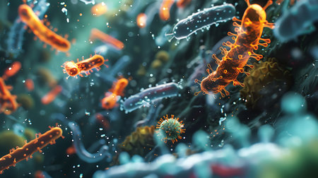 Helicobacter pylori bacterium, 3D illustrationの素材