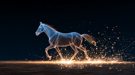 Horse running in the night sky. 3D Illustration.の素材