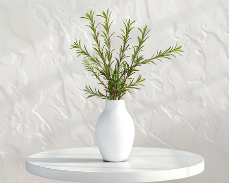 Rosemary in a white vase on a white background. 3d renderingの素材