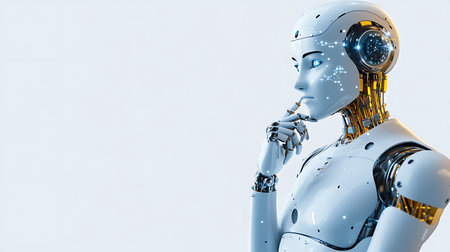 Robot humanoid or female cyborg on white background 3D renderingの素材