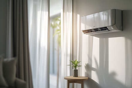 Air conditioner in the room. 3d rendering, 3d illustration.の素材
