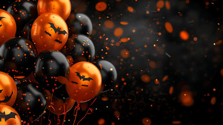 Halloween background with orange and black balloons. 3D Renderingの素材