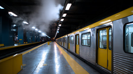 Train in a subway station, Moscow, Russia. Public transport.の素材