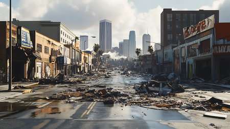 Aftermath of category 4 tornado that touched down in Chicagoの素材