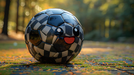 Soccer ball on the ground in the park. 3d renderingの素材