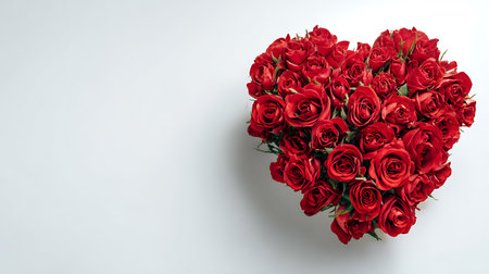 Bouquet of red roses on a white background, top viewの素材
