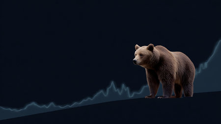 Brown bear on the edge of the cliff. 3D rendering.の素材