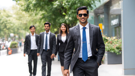 Group of business people walking in the street. Entrepreneurship concept.の素材