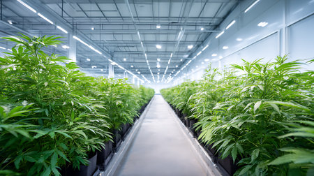 Cannabis Plantation in a greenhouse. Industrial cultivation of cannabis.の素材