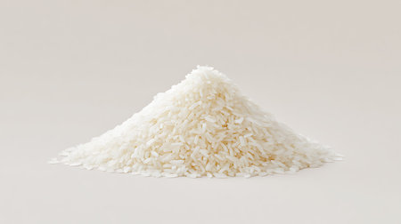 Pile of rice isolated on white background with copy space for textの素材