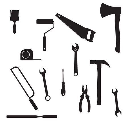 Illustration with different tools silhouettes isolated on white backgroundのイラスト素材