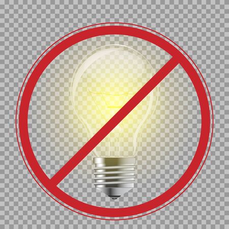 Light bulb. Realistic style lamp. No, Ban or Stop signs. Vector isolatedのイラスト素材